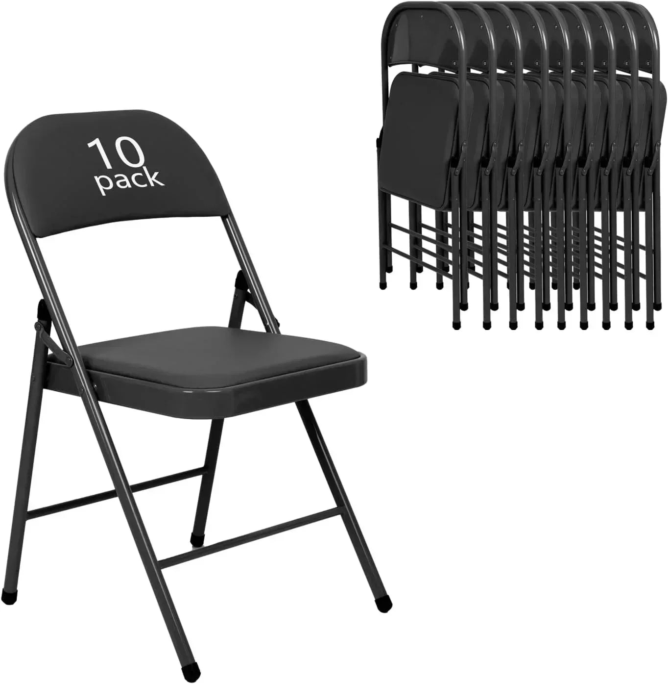 6 Pack Black Folding Chairs with Leather Chairs Events Office Wedding Party Upholstered Chairs wourant