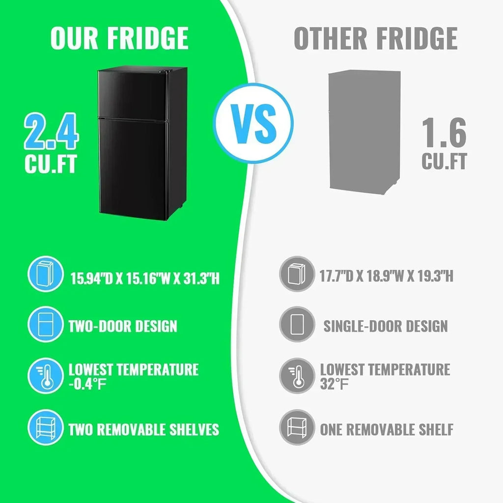 2.4 Cu.Ft Mini Fridge with Freezer Double Door Small Tiny Size Refrigerator with 7 Control Knob wourant