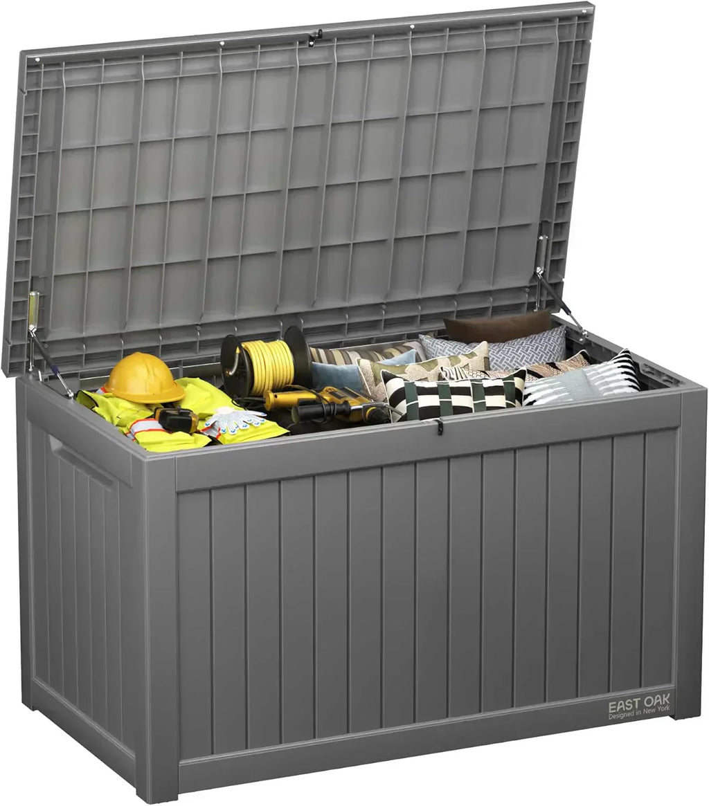 EAST OAK Outdoor Storage Box 60 Gallon Deck Box Indoor and Outdoor Use Waterproof Resin Storage wourant