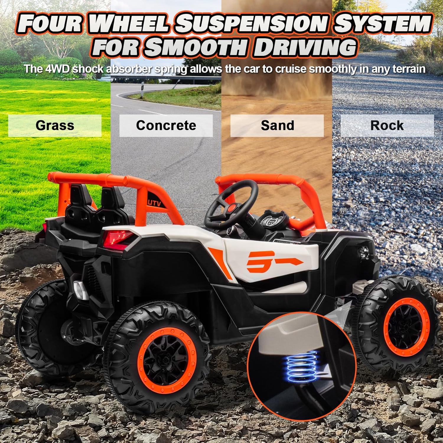JOYRACER Kids Remote Control Car with 4 x 150W Motors Shock Absorbers Bluetooth MP3 Player wourant