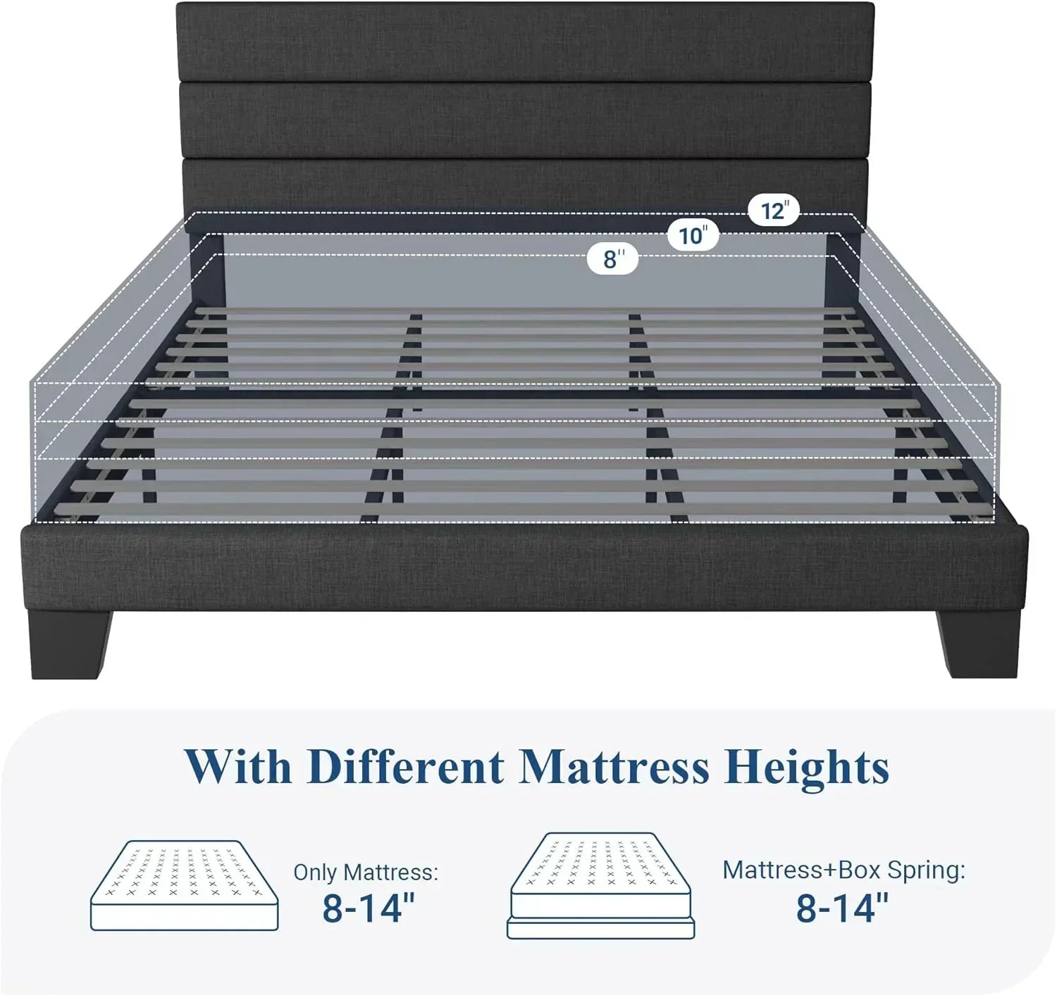 Allewie Queen Size Platform Bed Frame with Fabric Upholstered Headboard Wooden Slats Support wourant
