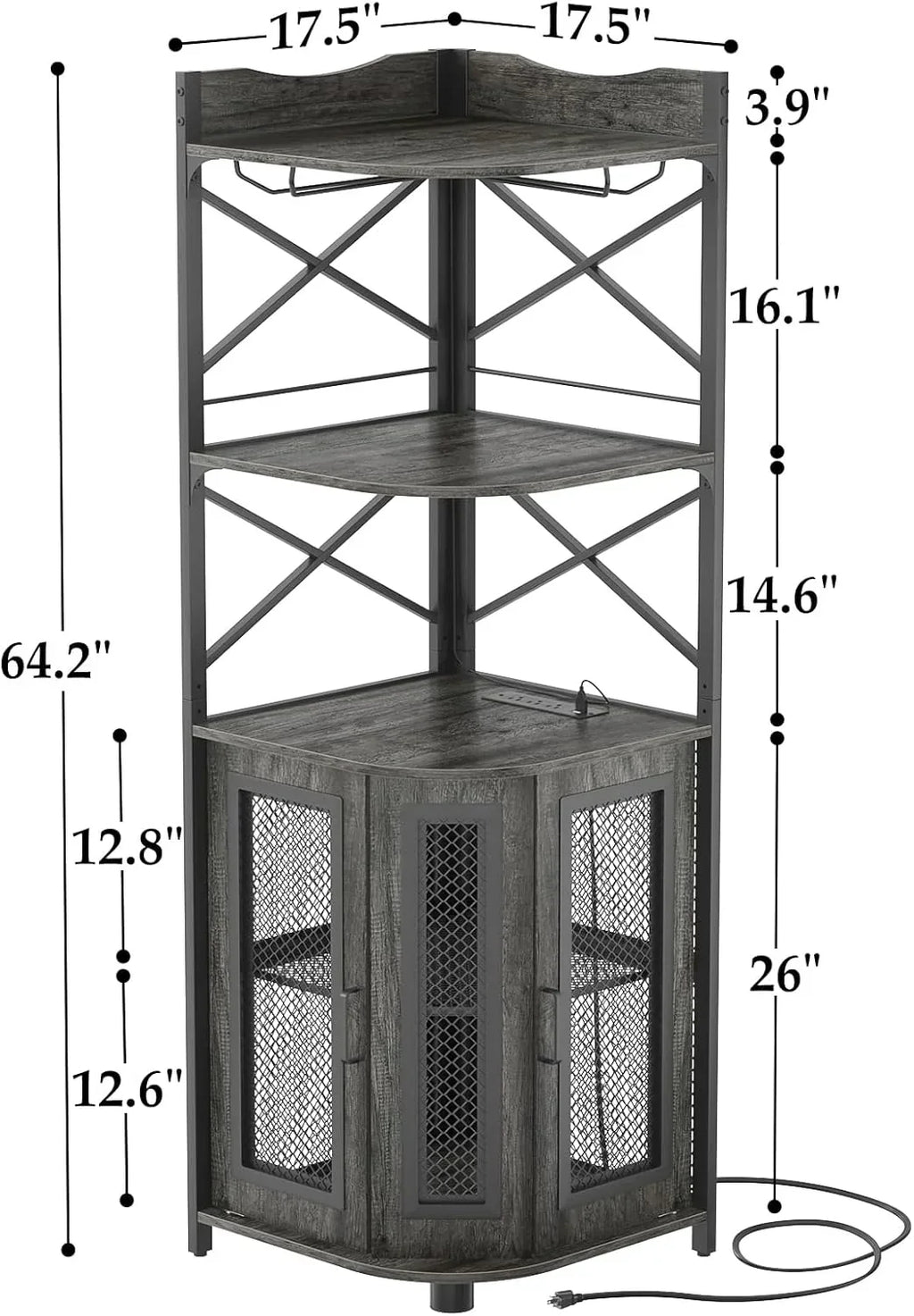 Corner bar cabinet with power socket industrial style wine cabinet light strip and glass rack wourant