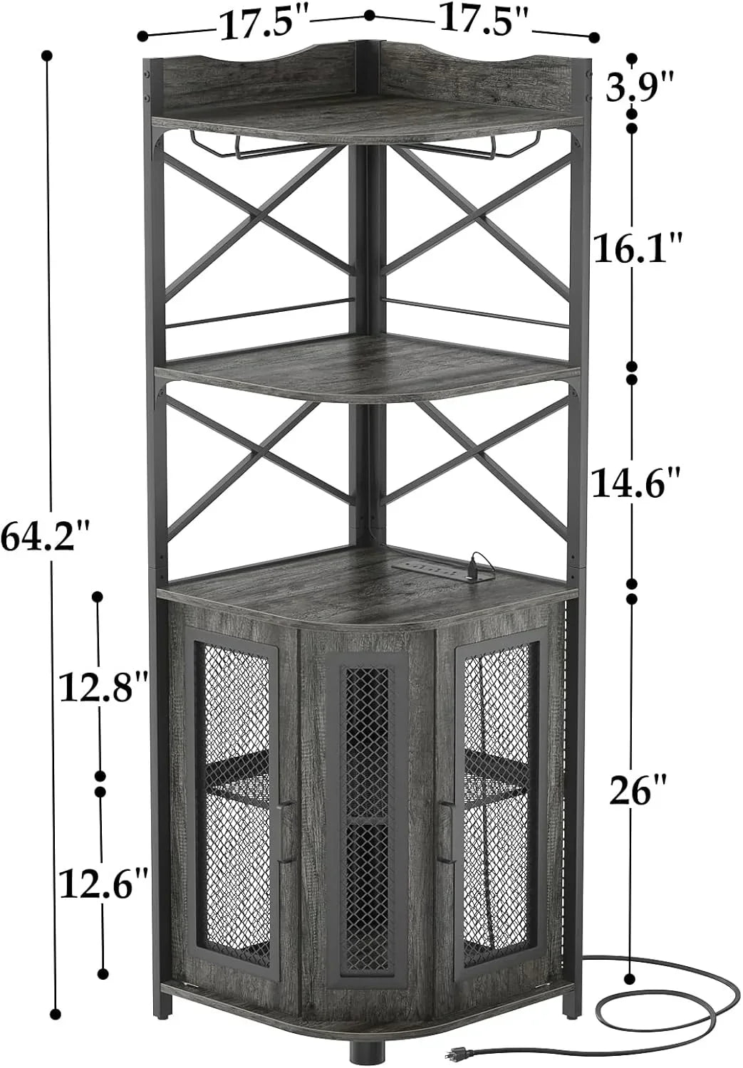 Corner bar cabinet with power socket industrial style wine cabinet light strip and glass rack wourant
