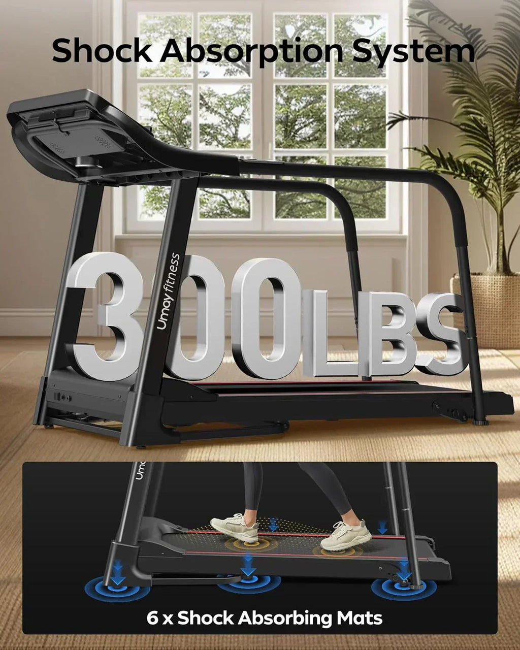UMAY household folding tilt treadmill with heart rate sensor Low noise wourant