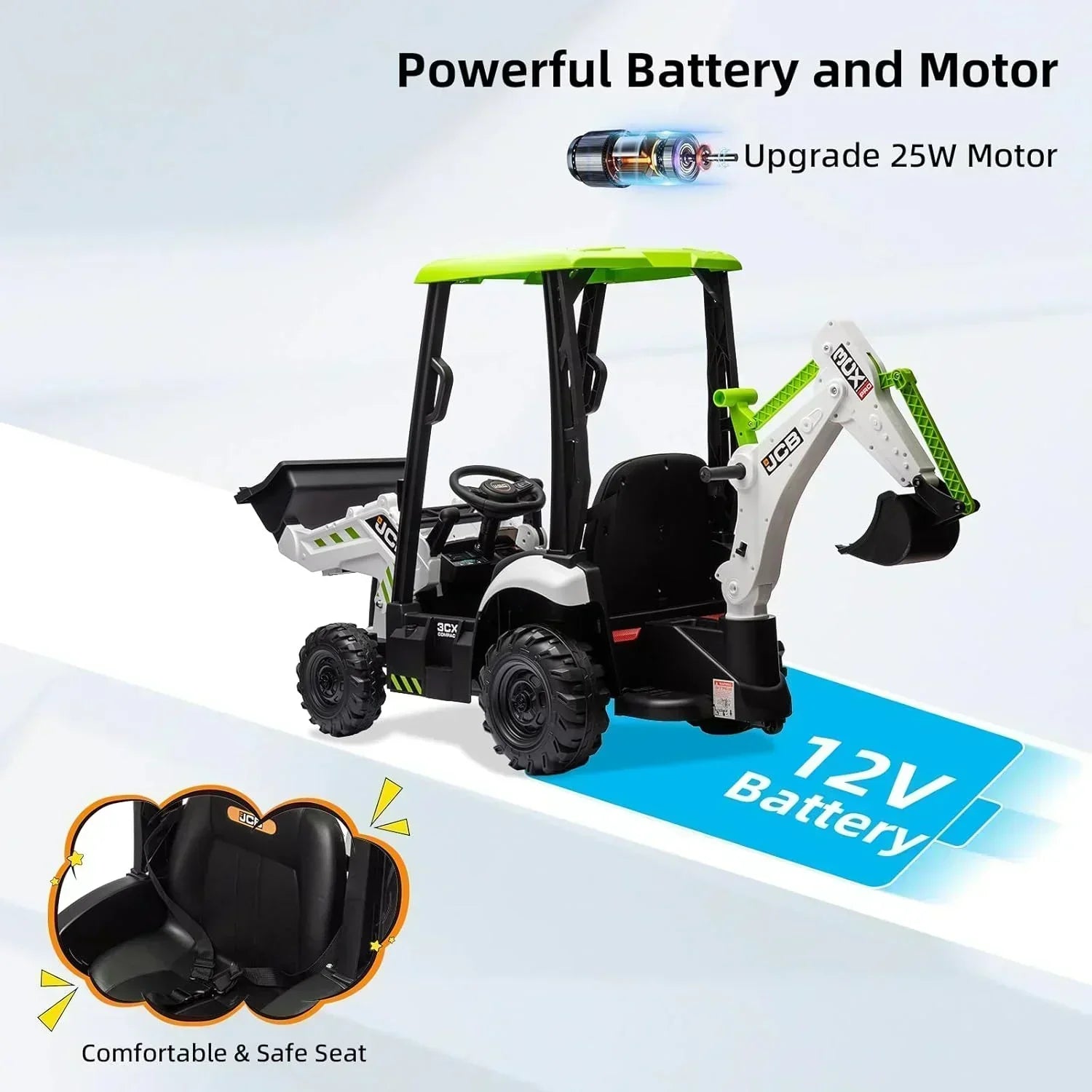 12V JCB Ride On Excavator Ride on Toys for Kids 4-8 Electric Car for Kids with Tractor wourant