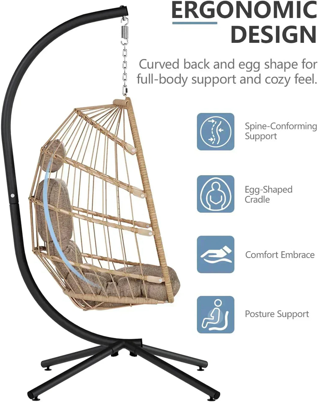 SWITTE Egg Chair Outdoor with Stand Indoor Wicker Hanging Egg Swing Chair with Cushion wourant