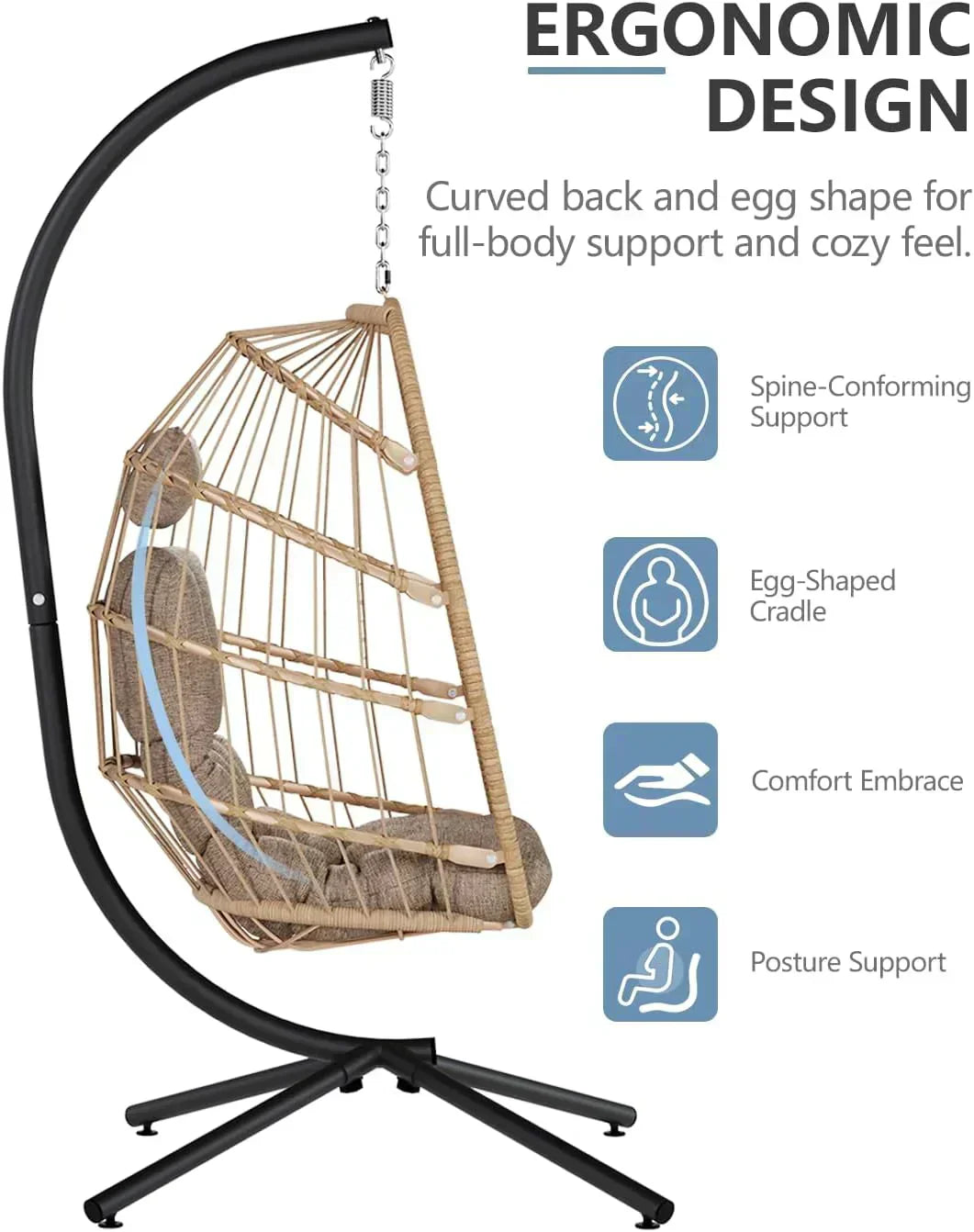 SWITTE Egg Chair Outdoor with Stand Indoor Wicker Hanging Egg Swing Chair with Cushion wourant