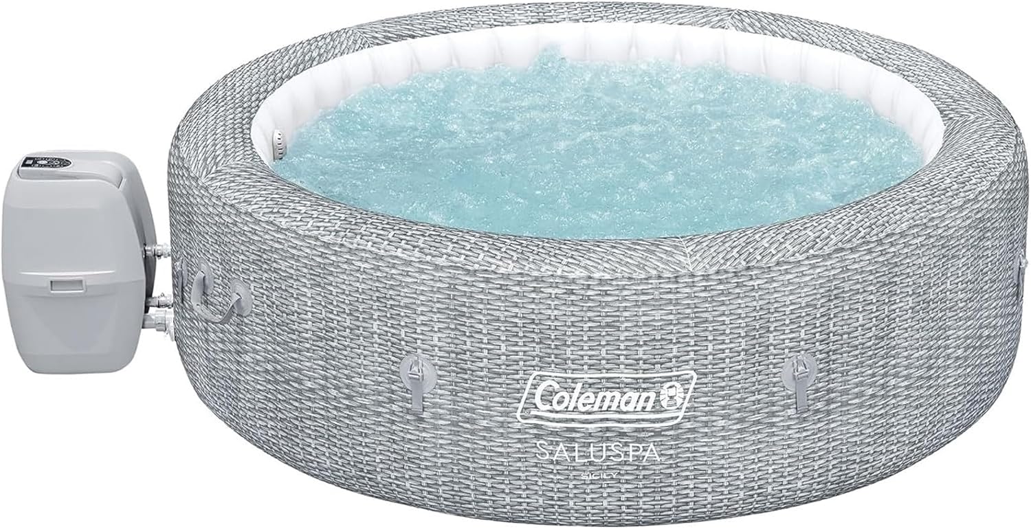SaluSpa Sicily AirJet 7 Person Inflatable Hot Tub Round Portable Outdoor Spa 180 Soothing AirJets wourant