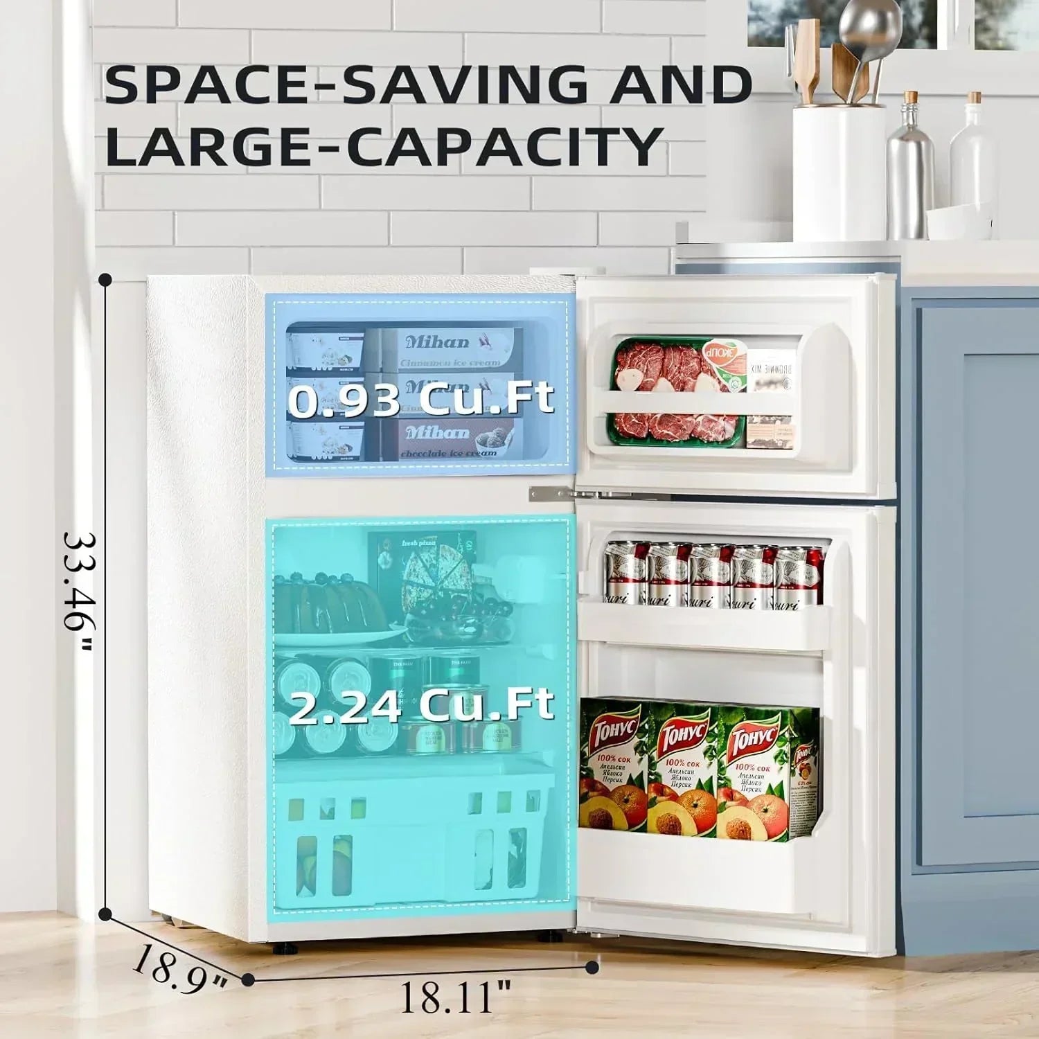 Antarctic Star 3.2 Cu.Ft Mini Refrigerator with Freezer Double Door Fridge Compact Refrigerator wourant