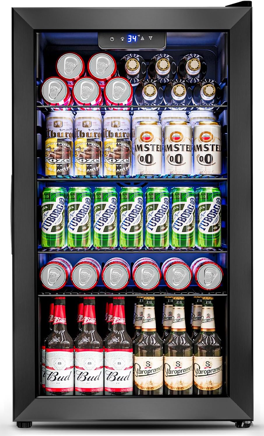 Beverage Refrigerator Cooler 126 Can Mini Fridge Glass Door for Drinks Soda Beer Wine Refrigerator wourant