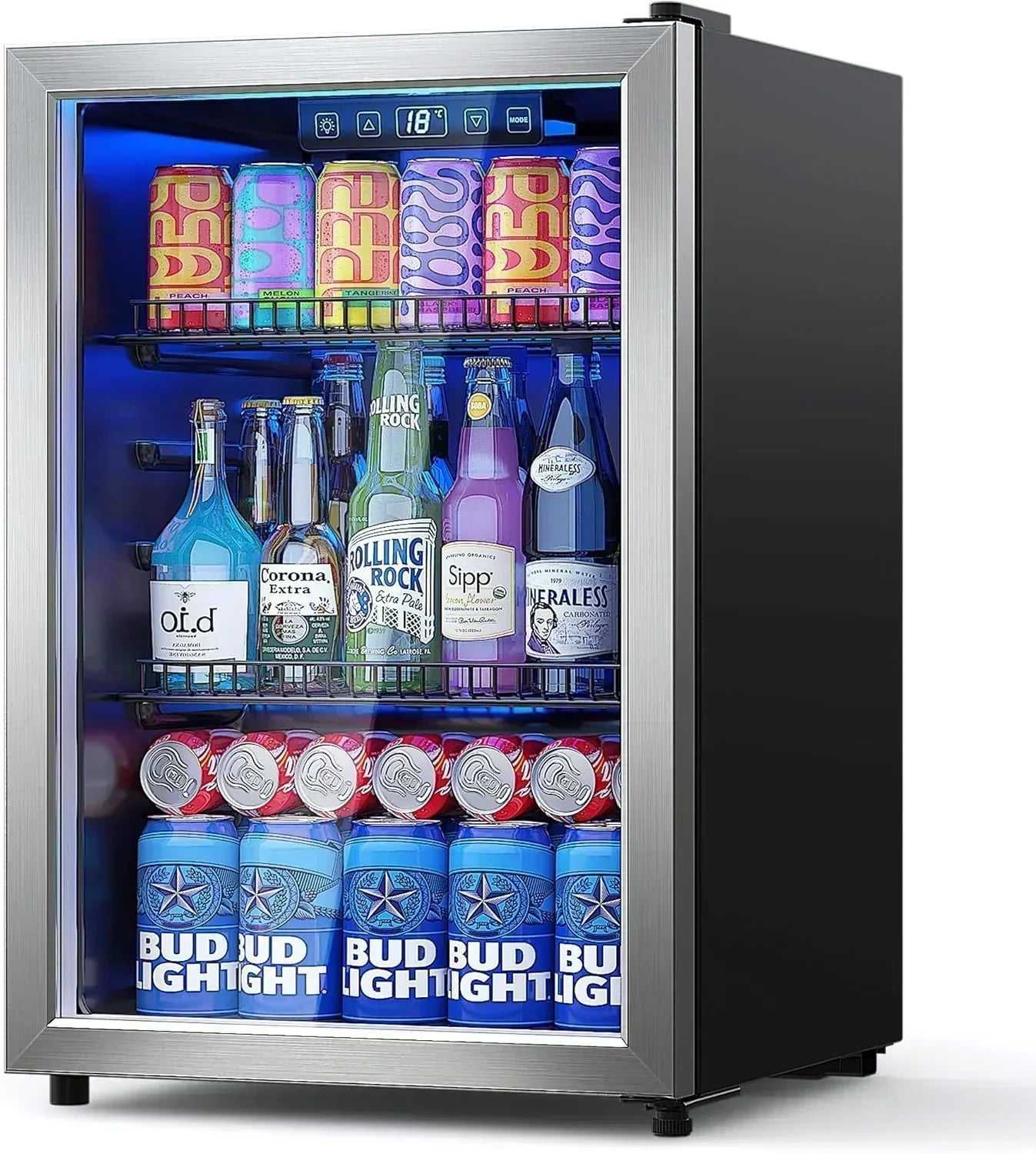 Beverage Refrigerator Cooler-120 Cans Freestanding Mini Fridge Cooler with Glass Door wourant
