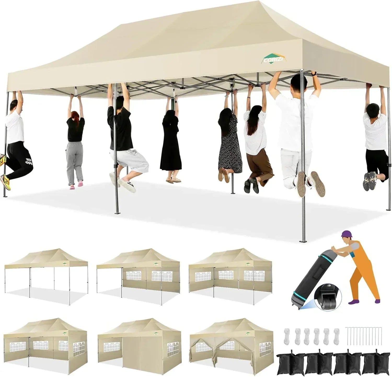 COBIZI 10x20 Heavy Duty Pop up Canopy Tent 6 sidewalls Commercial Canopy Wedding Party Tents wourant