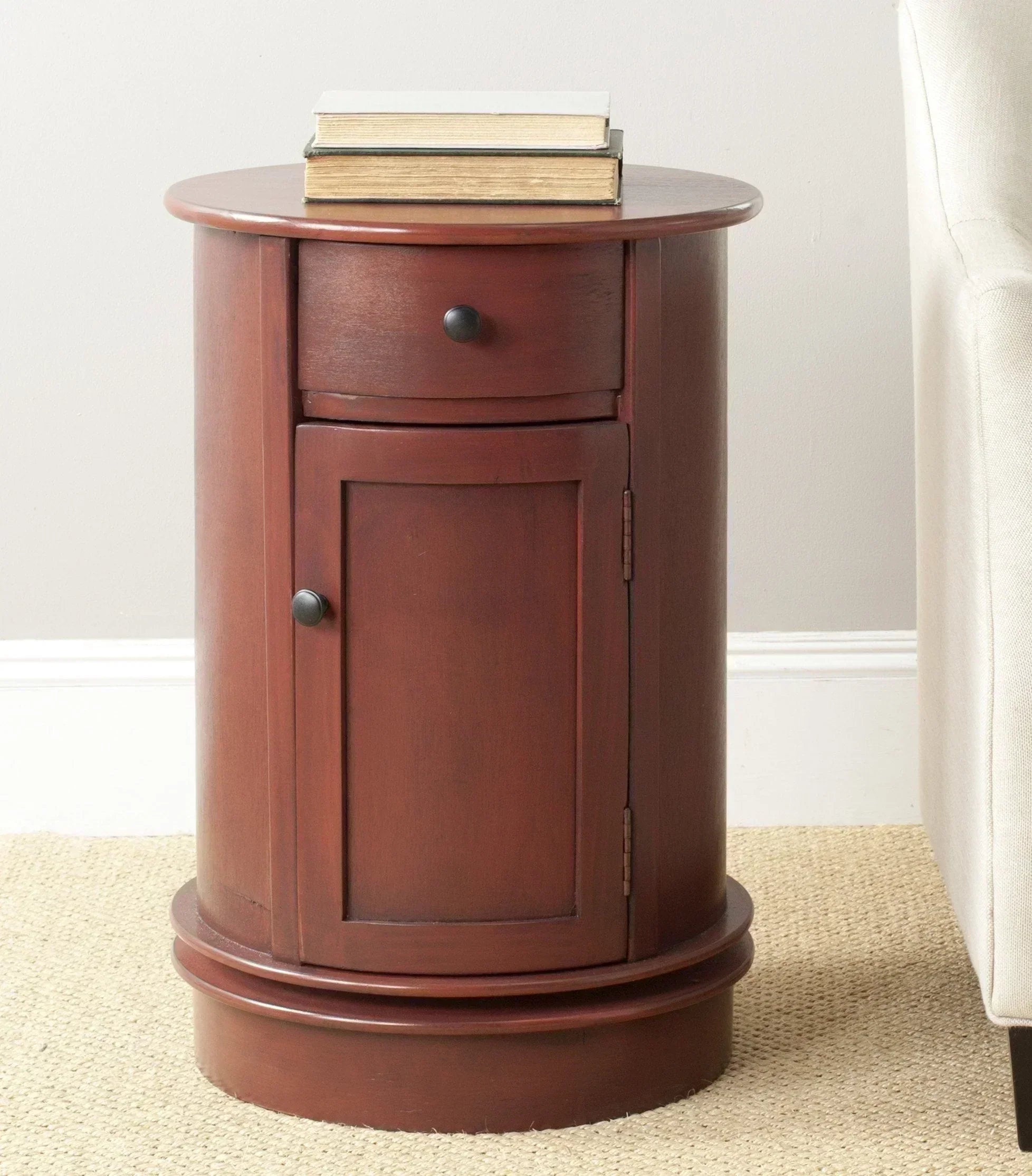 Homes Collection Tabitha Dark Cherry Oval Swivel Storage End Table wourant