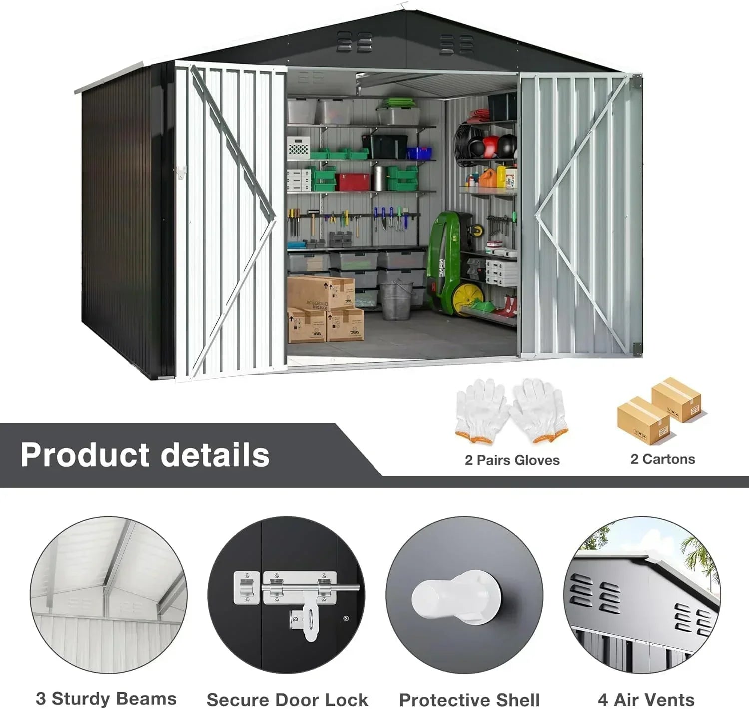 polar aurora 8x12 ft outdoor storage shed metal garden shed frame structure tool sheds wourant