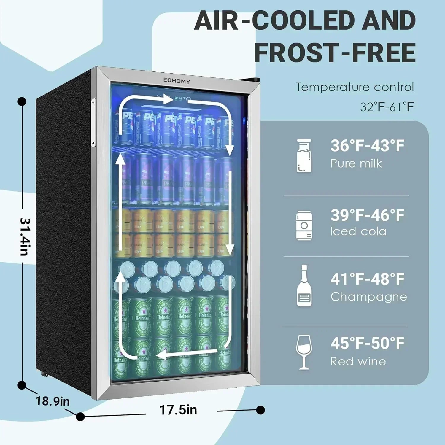 EUHOMY Beverage Refrigerator Cooler 130 Can Mini Fridge with Glass Door Beverage Cooler wourant