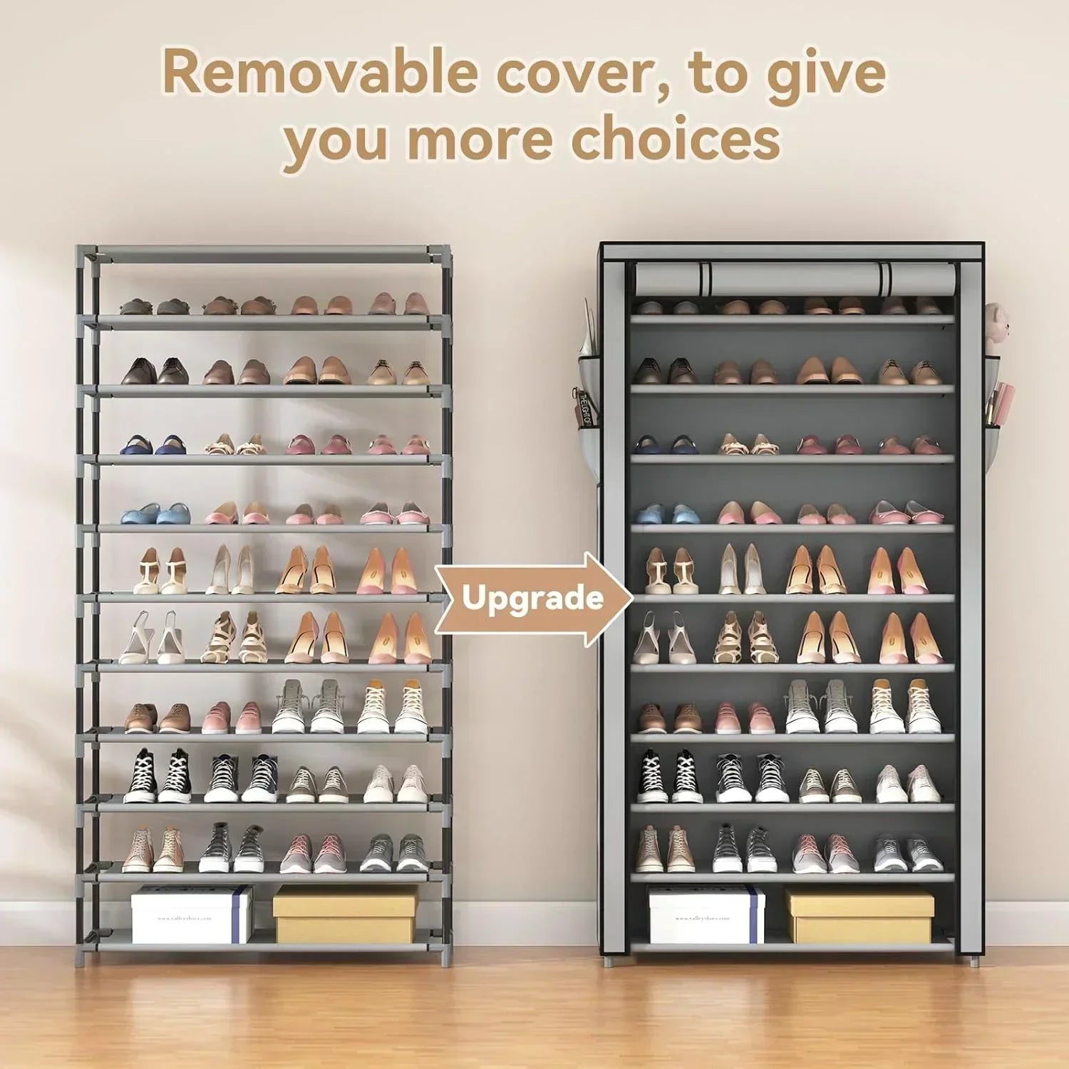 ROJASOP 10 Tier Shoe Rack with Covers Large Capacity Stackable Tall Shoe Shelf Storage wourant