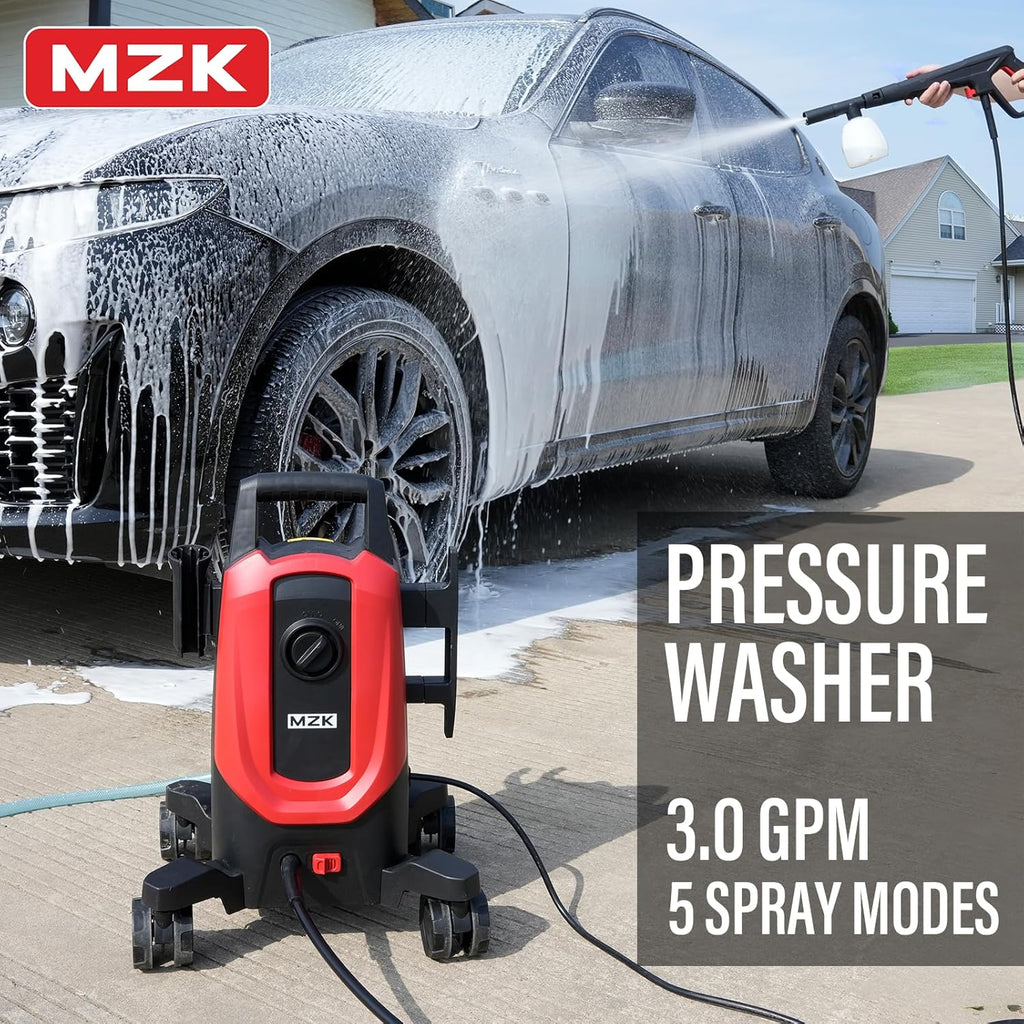 MZK electric high-pressure cleaner with 360° quick-connect nozzle and replaceable foam cannon wourant
