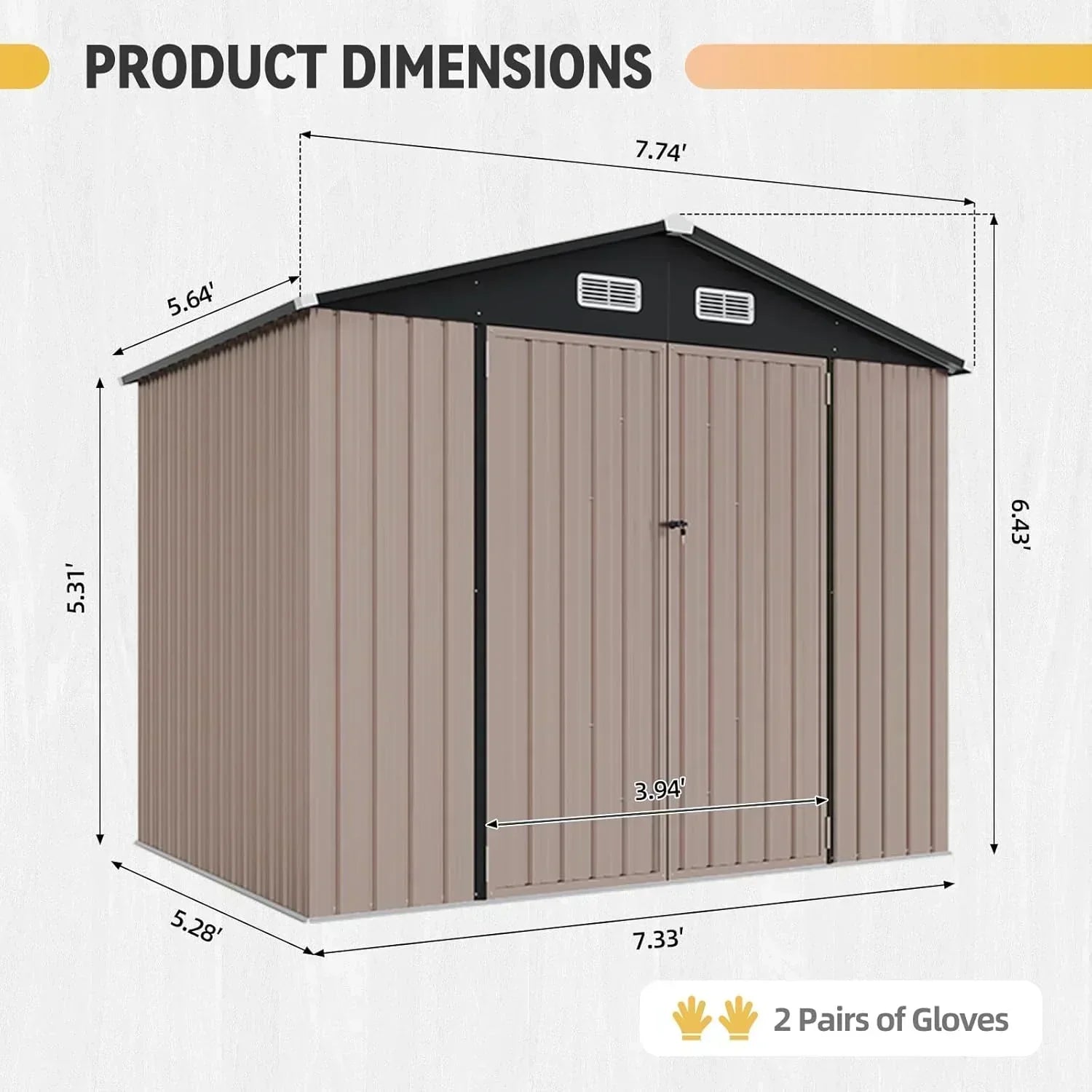 Aoxun 7.4x5.3FT Shed with Floor Galvanized Steel Outdoor Storage Shed Metal Garden Shed wourant
