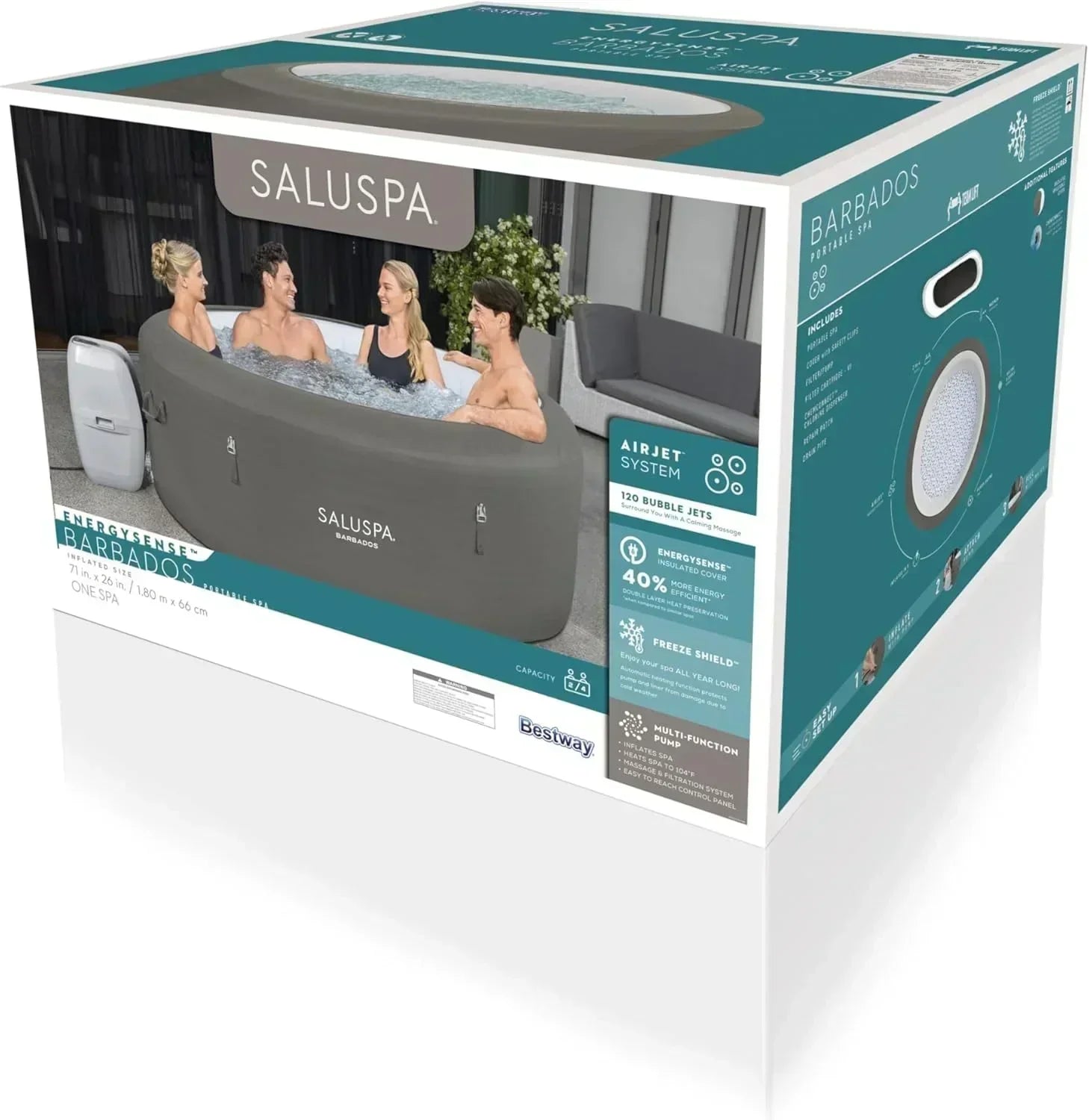 Bestway SaluSpa Miami EnergySense AirJet Inflatable Hot Tub Spa 71" x 26" Portable Hot Tub wourant