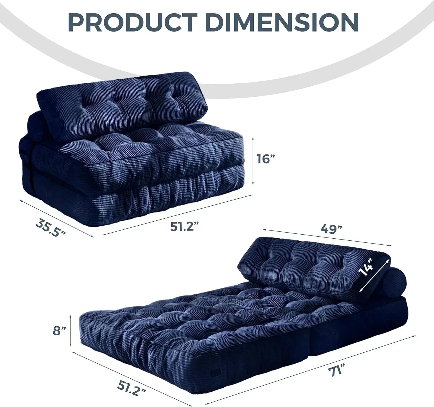 MAXYOYO Folding Sofa Bed Convertible Sleeper Chair with Pillow Foldable Mattress with Back Support wourant