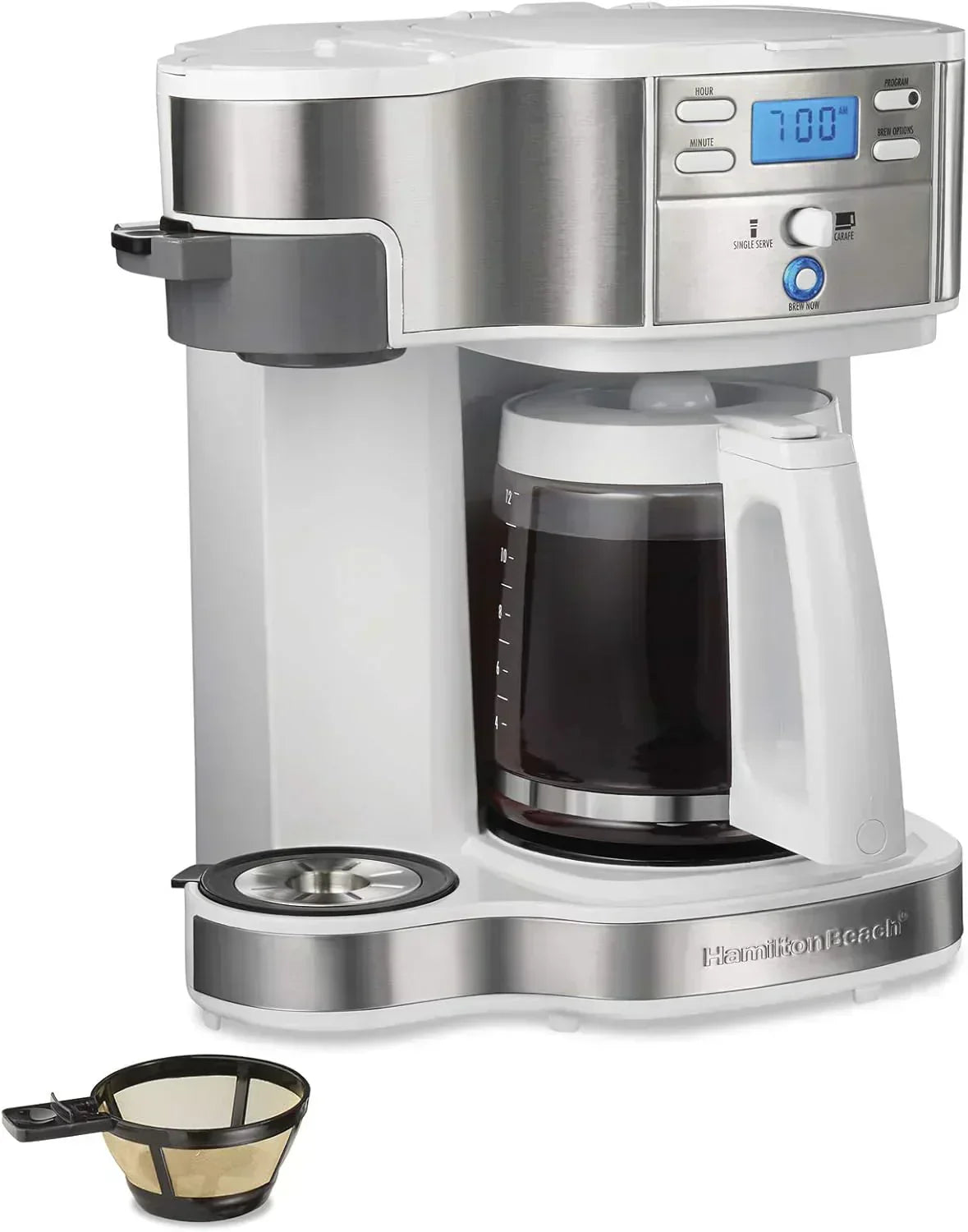 Hamilton Beach 2-Way 12 Cup Programmable Drip Coffee Maker Single Serve Machine Glass Carafe wourant