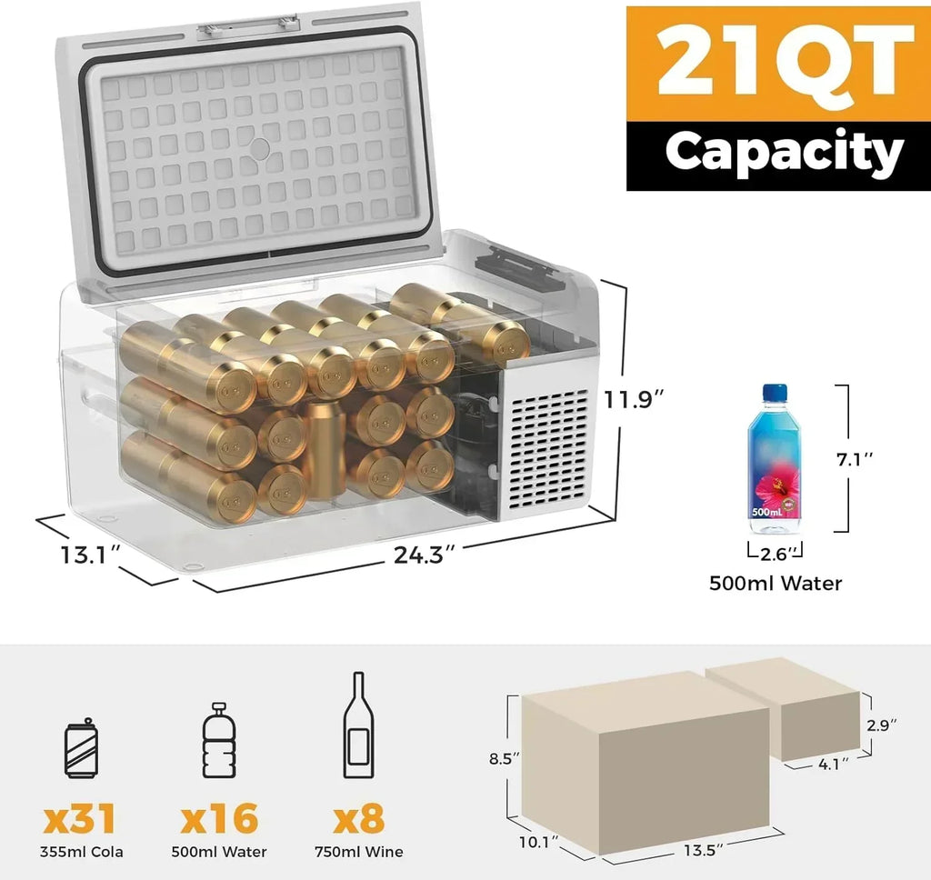12V Refrigerator 21 Quart Portable Freezer 50 Hours Keep Cool Electric Cooler Car Refrigerator wourant