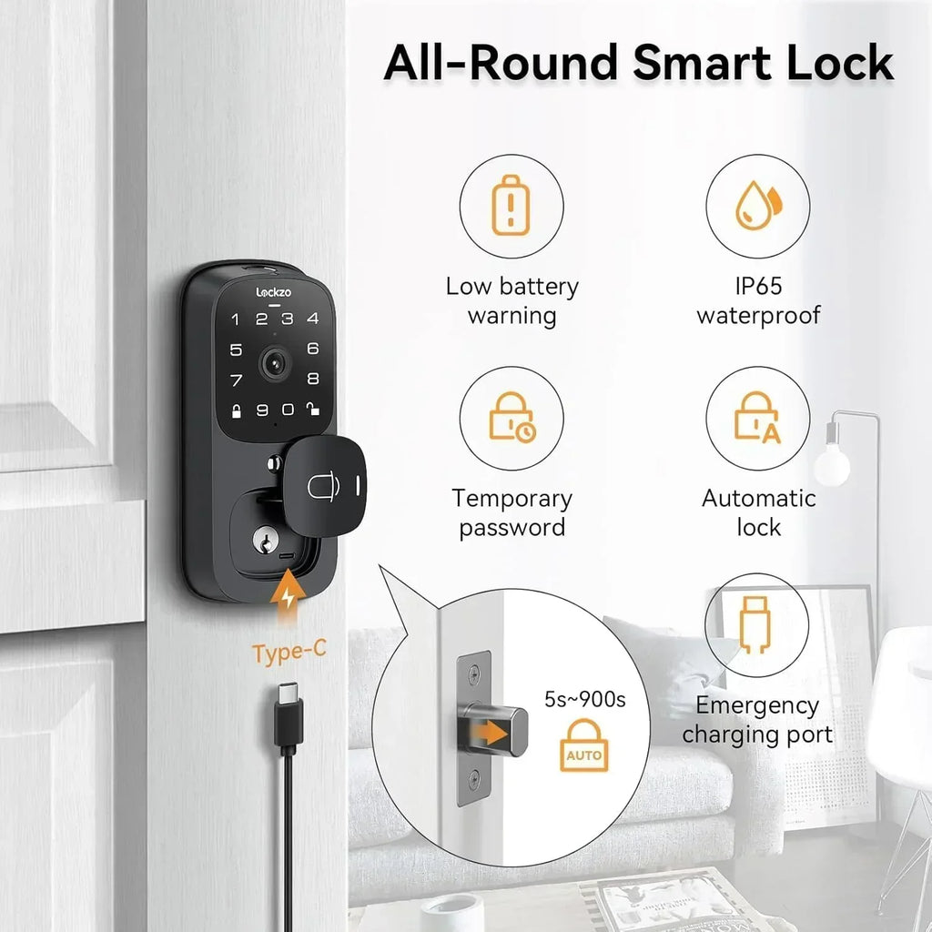 Video Smart Lock with Doorbell Keyless Entry Door Lock Built-in WiFi Camera Front Door wourant