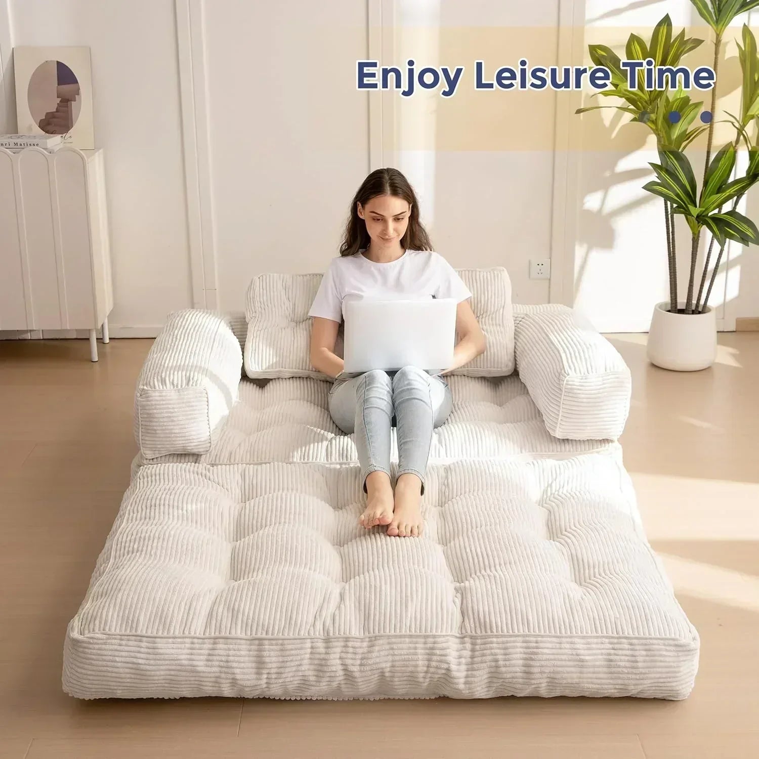 Folding Sofa Bed L-Shaped Convertible Sofa Bed with Armrests and Pillows wourant