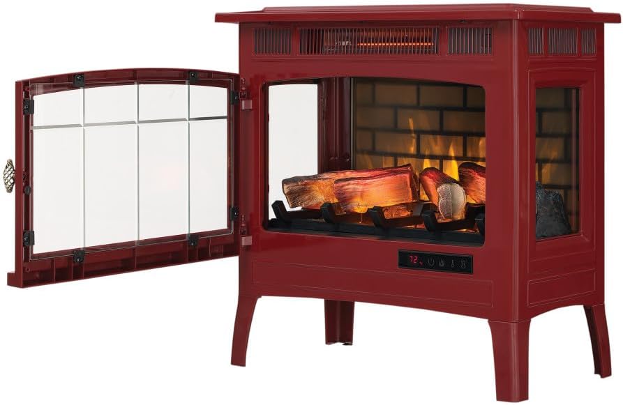 Freestanding Electric Fireplace Stove Heater with 3D Flame Effect for 1,000 Sq. Ft wourant
