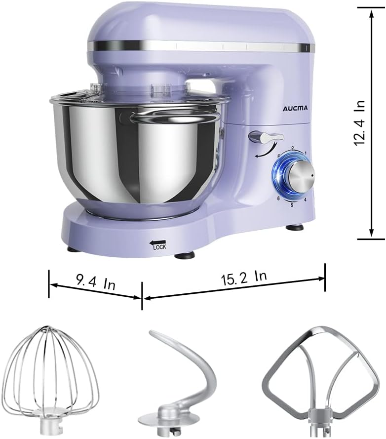 Aucma Stand Mixer,6.5-QT 660W 6-Speed Tilt-Head Food Mixer, Kitchen Electric Mixer with Dough Hook wourant