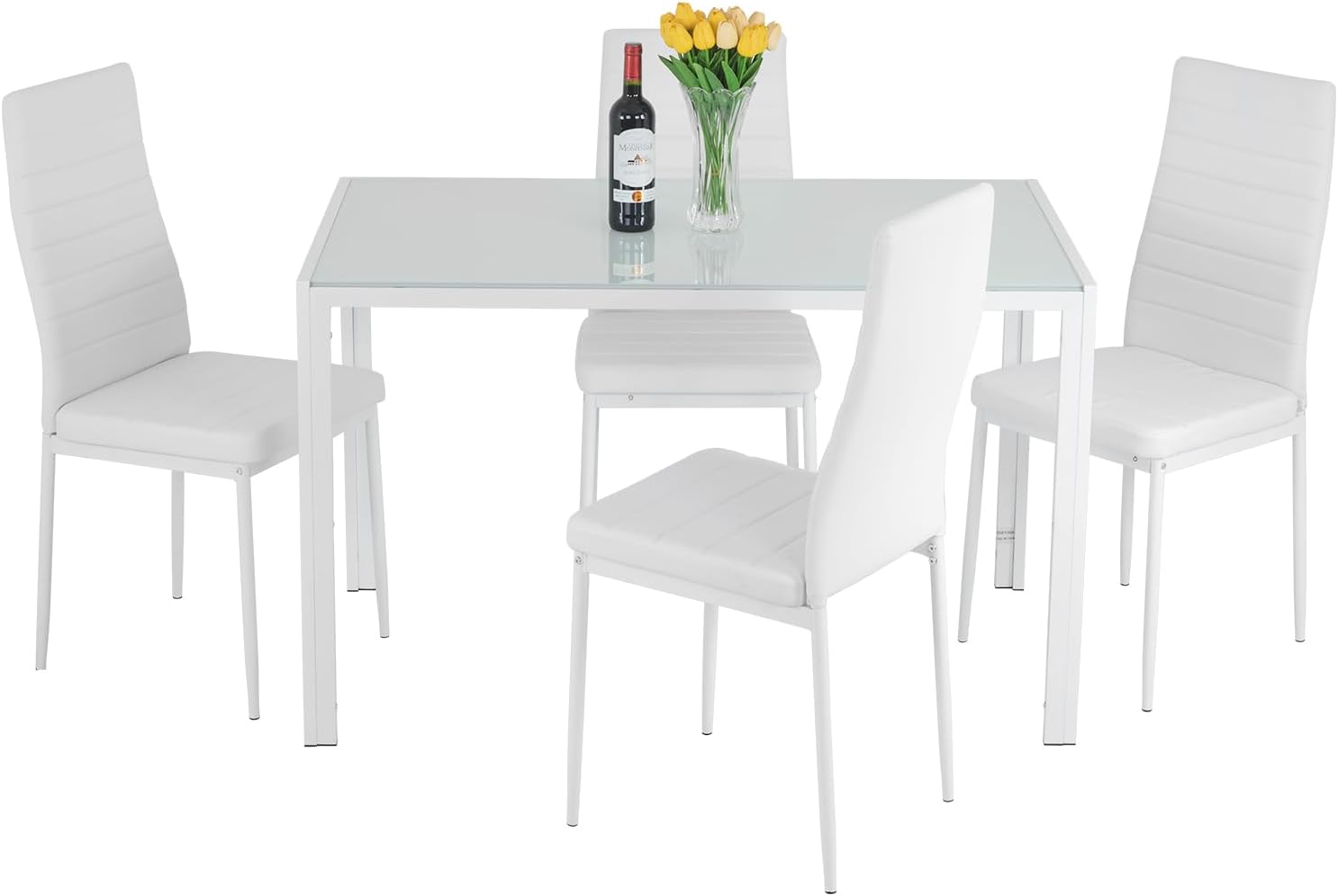 FDW Dining Table Set for 4 Glass Black Dining Table Kitchen Table with 4 Upholstered Chairs wourant
