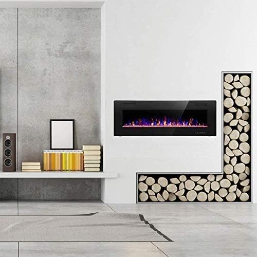 R.W.FLAME 60" Recessed and Wall Mounted Electric Fireplace, Low Noise, Fit for 2 x 6 Stud, Remote Control with Timer, Touch Screen, Adjustable Flame Color and Speed, 750-1500W wourant