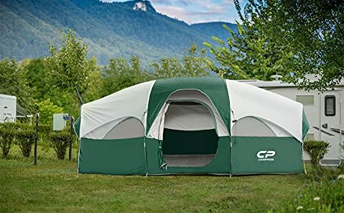 CAMPROS CP Tent 8 Person Camping Tents, Weather Resistant Family Tent, 5 Large Mesh Windows, Double Layer, Divided Curtain for Separated Room, Portable with Carry Bag wourant