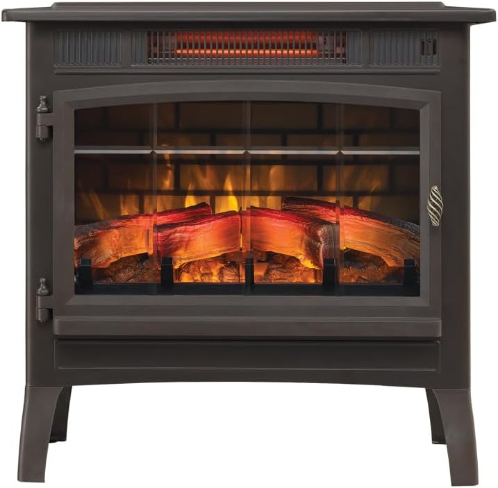 Freestanding Electric Fireplace Stove Heater with 3D Flame Effect for 1,000 Sq. Ft wourant