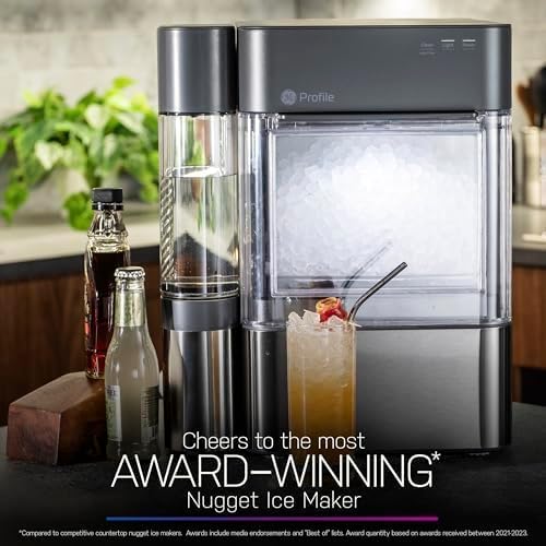 GE Profile Opal 2.0 XL with 1 Gallon Tank, Chewable Crunchable Countertop Nugget Ice Maker, Scoop included, 38 lbs in 24 hours, Pellet Ice Machine with WiFi & Smart Connected, Stainless Steel wourant