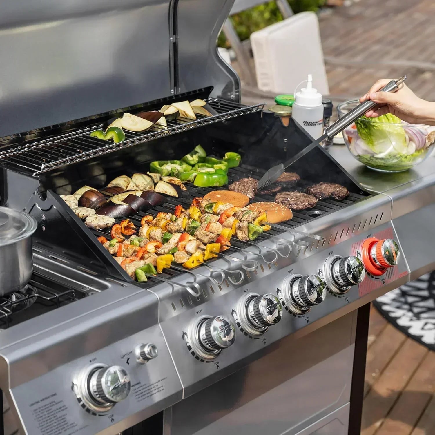 Royal Gourmet GA5401T 5-Burner Propane Gas Grill Sear Burner Side Burner Stainless Steel BBQ Grill wourant