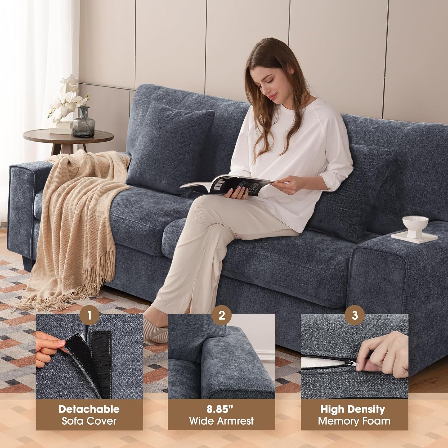 DOPEDIO living room double sofa chenille lounge chair removable solid wood frame wourant