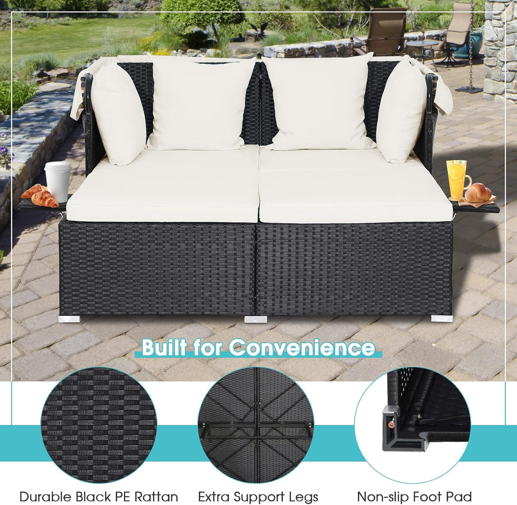 RELAX4LIFE Patio Outdoor Daybed with Canopy Wicker Sunbed Cushions 4 Pillows wourant