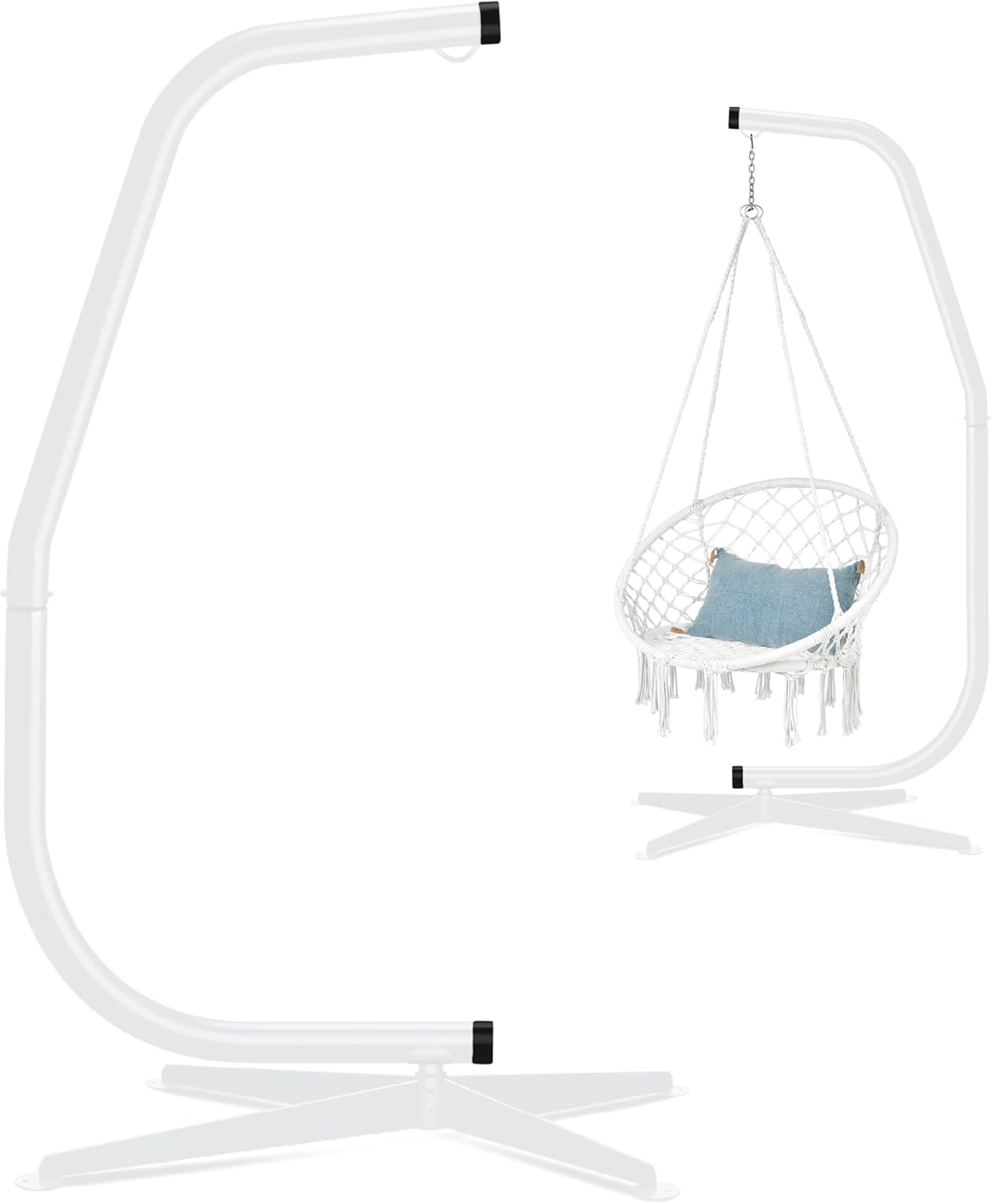 Best Choice Products Metal Hanging Hammock C-Stand for Chair/Weather-Resistant Finish, Offset Base - Stand Only - Black wourant