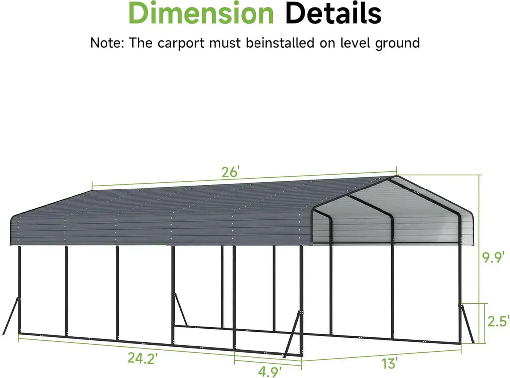 10'x15' Heavy Duty Metal Carport Outdoor Garage Car Shelter Shade with Heavier Frame wourant