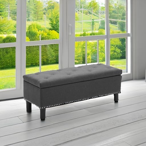 Furniliving Modern Storage Ottoman Bench, Sherpa Ottoman End of Bed Bench with Solid Wood Legs Upholstered Ottoman Benches with Storage Indoor Bench wourant