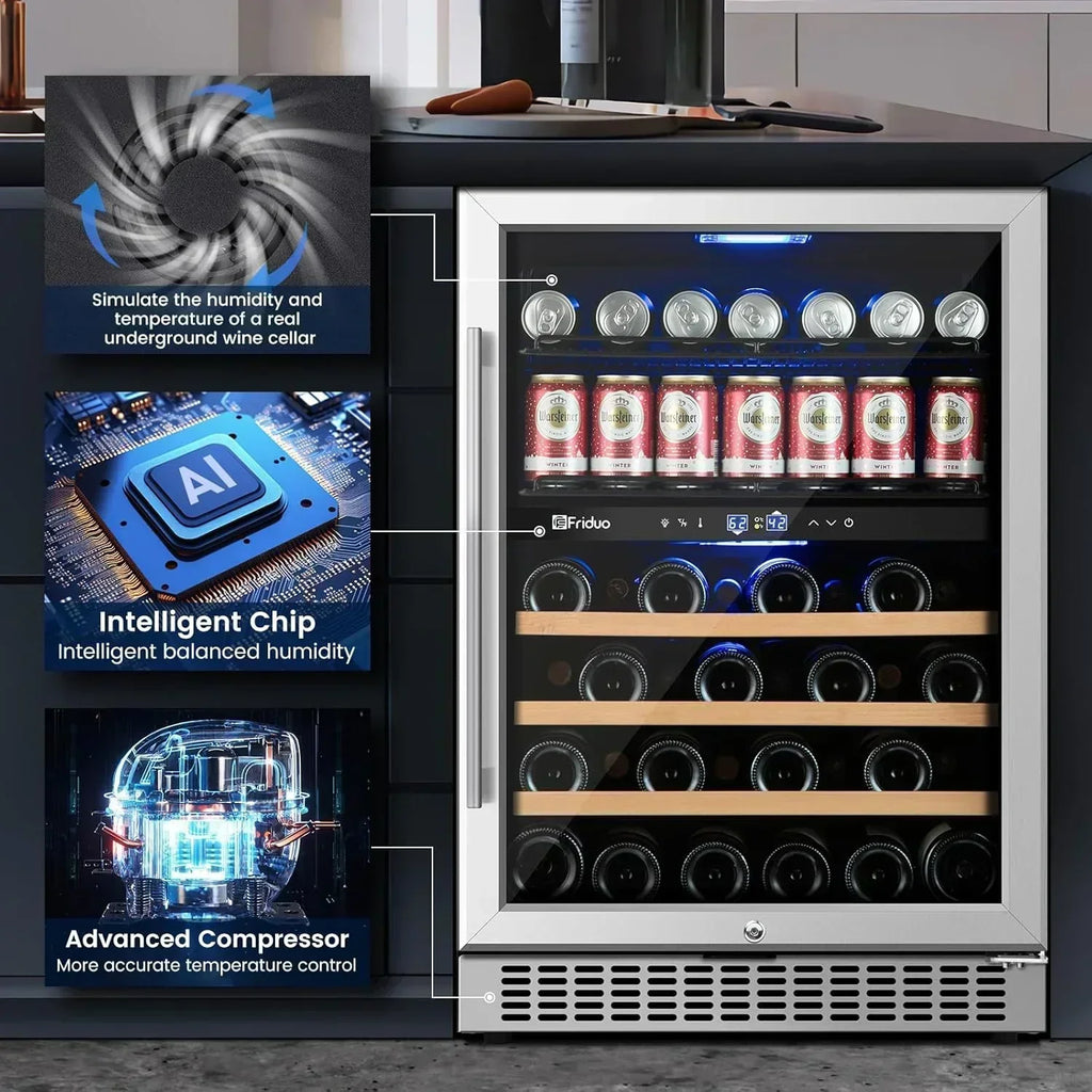 24 inch Dual Zone Beverage Refrigerator 30 Bottles 82 Cans Wine Fridge Built-in or Freestanding wourant