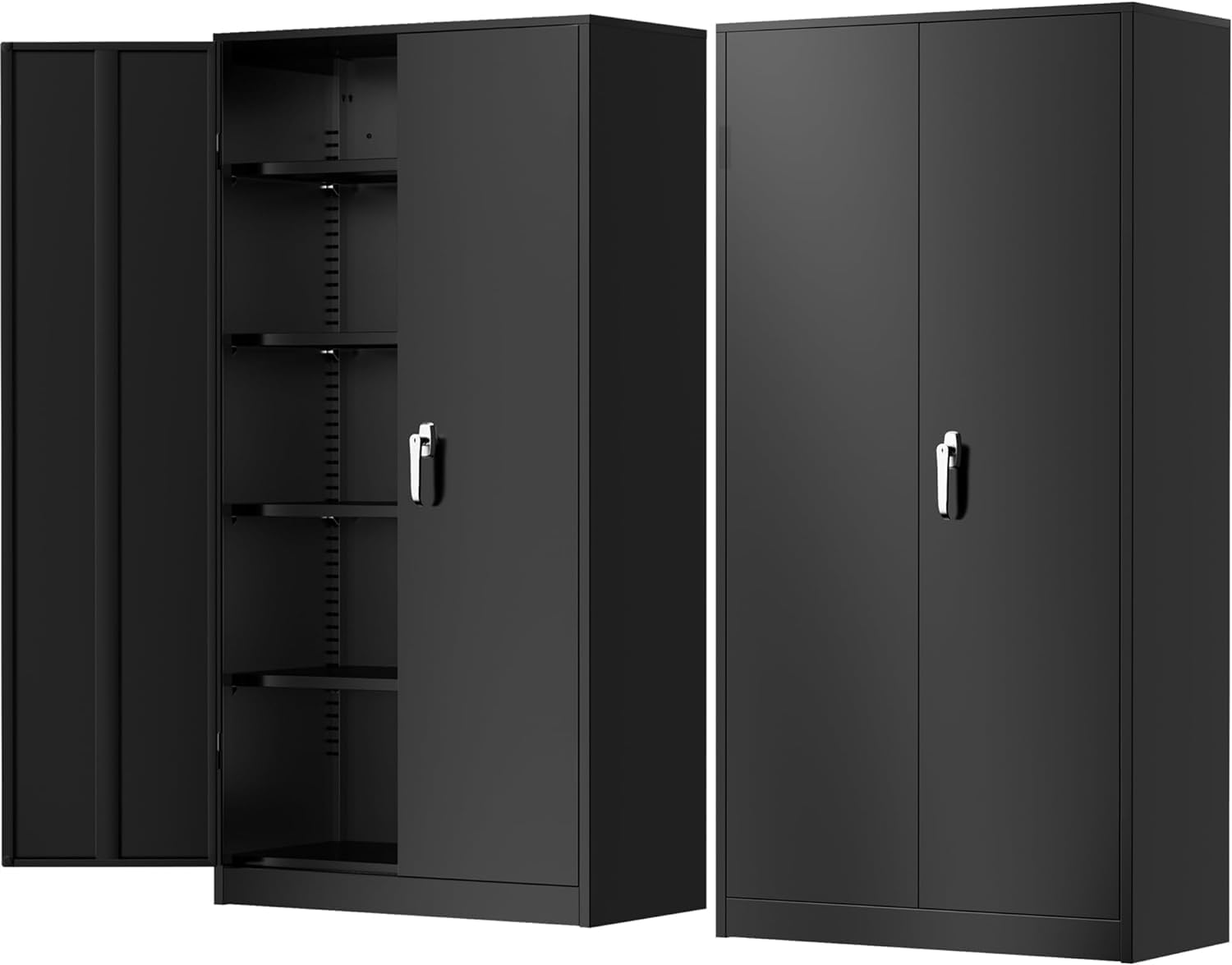 Greenvelly Metal Storage Cabinet, 72" Black Locking Metal Cabinet with 2 Doors and 4 Adjustable Shelves, Lockable Garage Storage Cabinets for Home Office, Garage, Kitchen, Living Room wourant