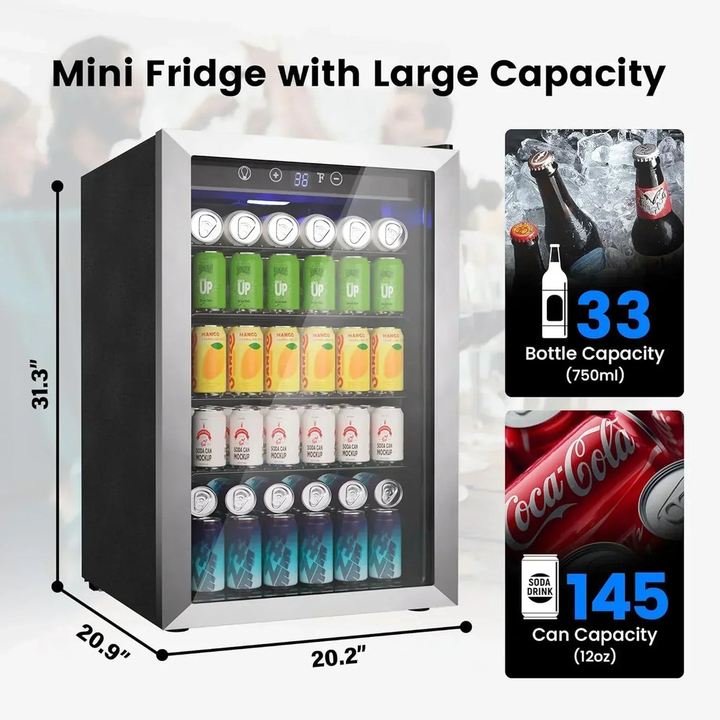 Beverage Refrigerator Cooler 126 Can Mini Fridge Glass Door for Drinks Soda Beer Wine Refrigerator wourant