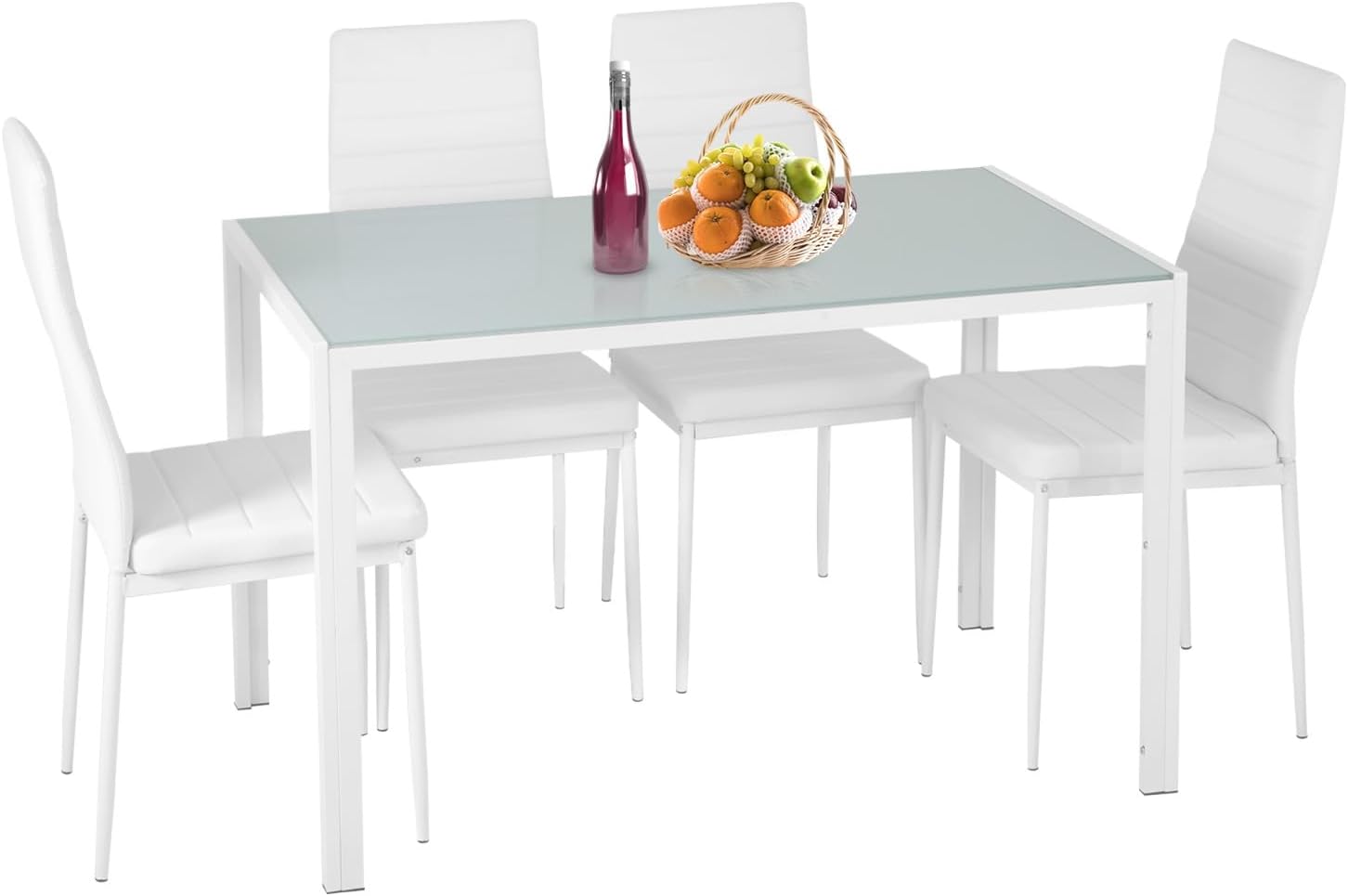 FDW Dining Table Set for 4 Glass Black Dining Table Kitchen Table with 4 Upholstered Chairs wourant