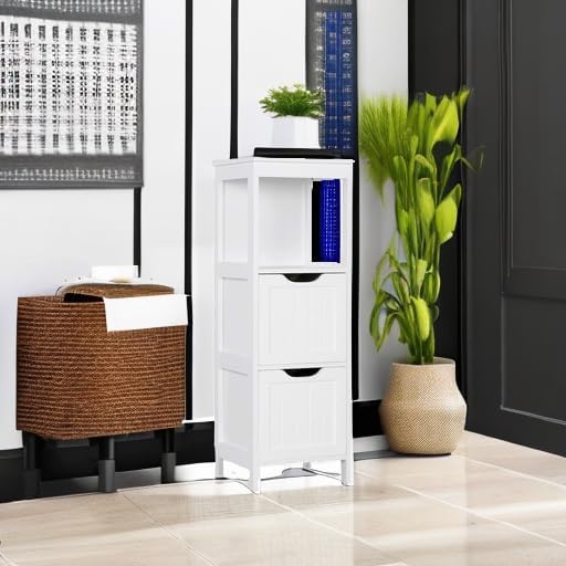 Bathroom Floor Cabinet, Wooden Storage Cabinet with 2 Drawers, Multifunctional Side Organizer Rack Stand Table wourant