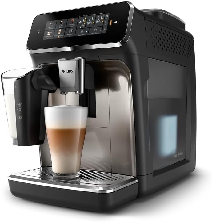 Philips Series 3300 Fully Automatic Espresso Coffee Machine - 6 Hot & Iced Drinks, LatteGo Milk System, 40% Quieter SilentBrew, Ceramic Grinder, Aquaclean Filter, Glossy Black (EP3341/50) wourant