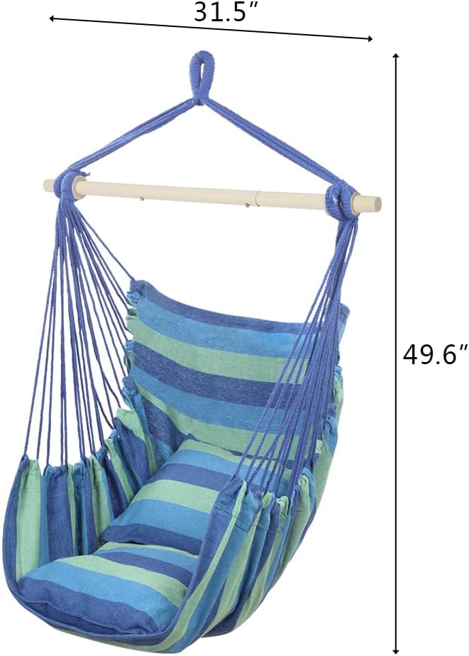 ONCLOUD Hammock Chair Hanging Rope Swing, Load Capacity Up to 550 LBS Macrame Hammock Swing Seat with Two Cushions, Hammock Seats with Portable Steel Spreader Bar for Indoor/Outdoor, Black wourant