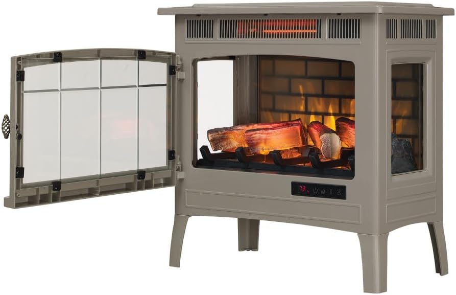 Freestanding Electric Fireplace Stove Heater with 3D Flame Effect for 1,000 Sq. Ft wourant
