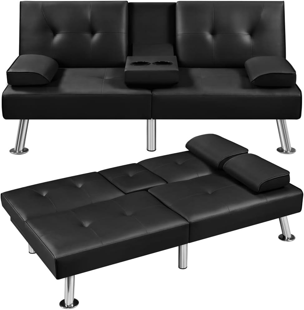 Convertible Sofa Bed Modern Imitation Leather Home Recliner Flip Double Sofa Folding Sofa Bed Guest Bed wourant